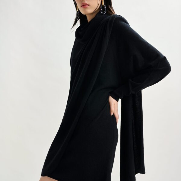 Essentiel Antwerp Black draped wool-blend asymmetrical knit dress - Essentiel Antwerp Dresses - Colorful Belgian Design - Shop at Coveti