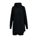 Essentiel Antwerp Black draped wool-blend asymmetrical knit dress - Essentiel Antwerp Dresses - Colorful Belgian Design - Shop at Coveti
