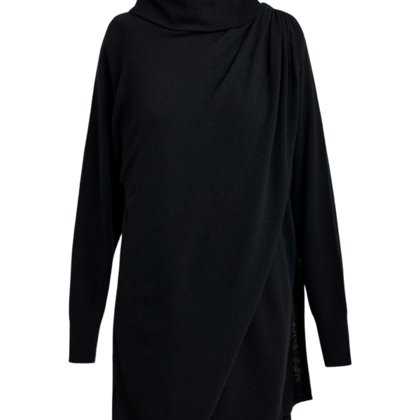 Essentiel Antwerp Black draped wool-blend asymmetrical knit dress - Essentiel Antwerp Dresses - Colorful Belgian Design - Shop at Coveti