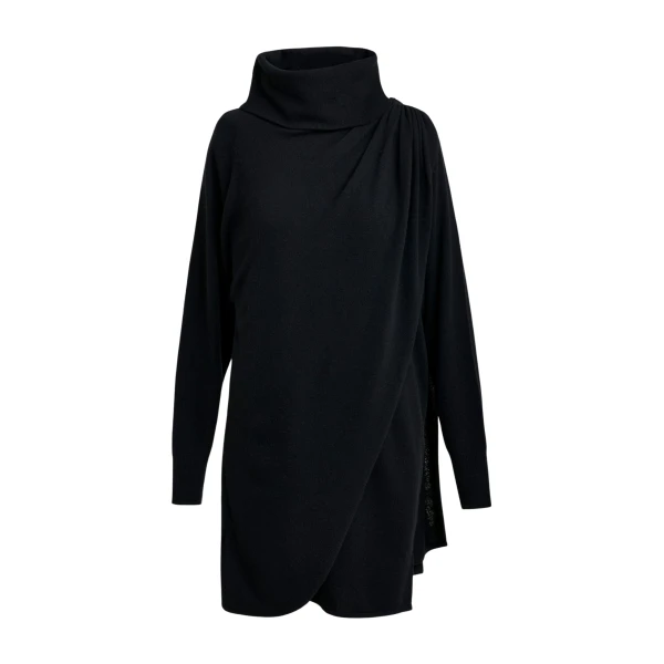 Essentiel Antwerp Black draped wool-blend asymmetrical knit dress - Essentiel Antwerp Dresses - Colorful Belgian Design - Shop at Coveti