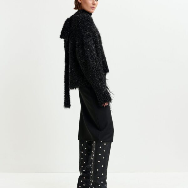 Essentiel Antwerp Black embellished feather-trimmed midi skirt - Essentiel Antwerp Skirts - Colorful Belgian Design - Shop at Coveti