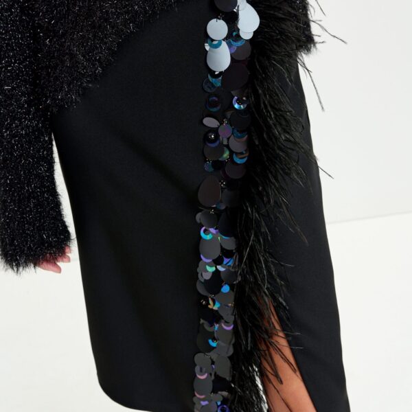Essentiel Antwerp Black embellished feather-trimmed midi skirt - Essentiel Antwerp Skirts - Colorful Belgian Design - Shop at Coveti