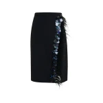Essentiel Antwerp Black embellished feather-trimmed midi skirt - Essentiel Antwerp Skirts - Colorful Belgian Design - Shop at Coveti