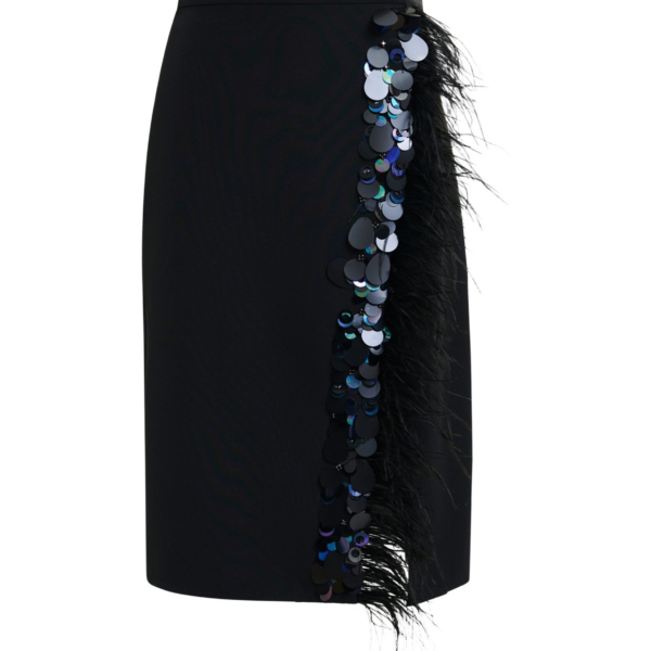 Essentiel Antwerp Black embellished feather-trimmed midi skirt - Essentiel Antwerp Skirts - Colorful Belgian Design - Shop at Coveti