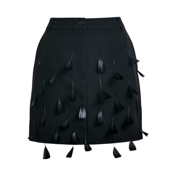 Essentiel Antwerp Black feather-embellished A-line mini skirt - Essentiel Antwerp Skirts - Colorful Belgian Design - Shop at Coveti