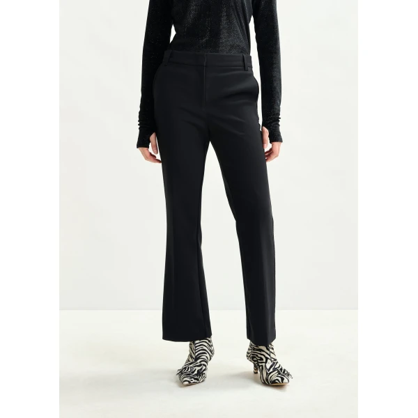 Essentiel Antwerp Black flared pants with rhinestone-embellished sideseams, view 3