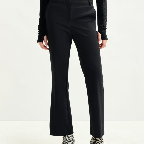 Essentiel Antwerp Black flared pants with rhinestone-embellished sideseams - Essentiel Antwerp Pants - Colorful Belgian Design - Shop at Coveti