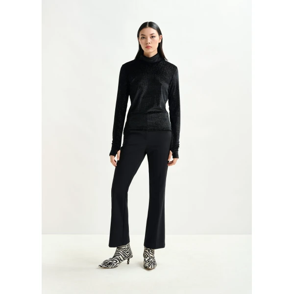 Essentiel Antwerp Black flared pants with rhinestone-embellished sideseams, view 4