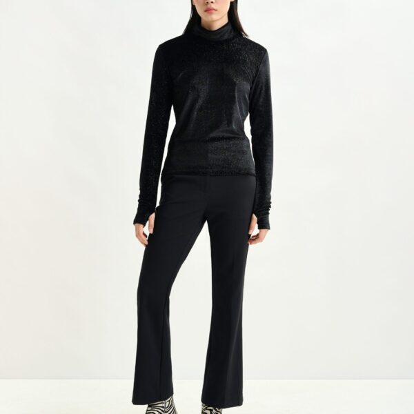 Essentiel Antwerp Black flared pants with rhinestone-embellished sideseams - Essentiel Antwerp Pants - Colorful Belgian Design - Shop at Coveti