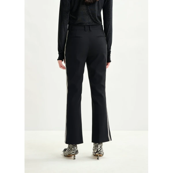Essentiel Antwerp Black flared pants with rhinestone-embellished sideseams, view 5