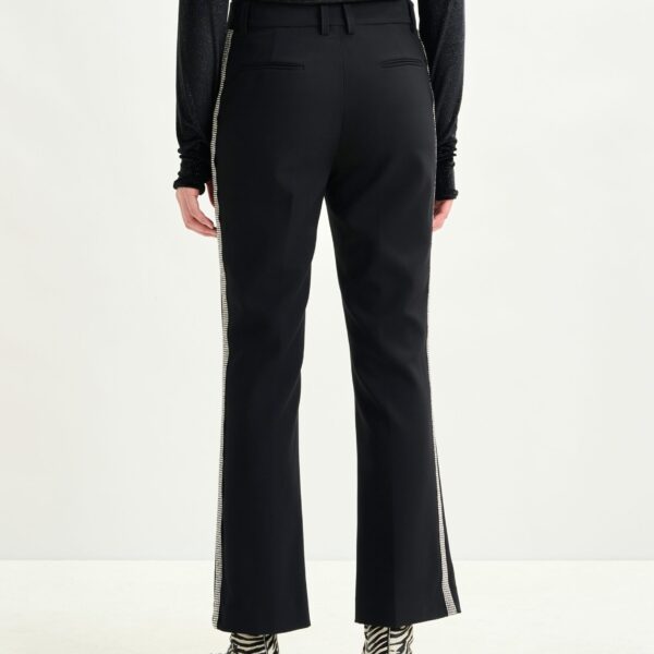Essentiel Antwerp Black flared pants with rhinestone-embellished sideseams - Essentiel Antwerp Pants - Colorful Belgian Design - Shop at Coveti