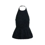 Essentiel Antwerp Black floral lace halter peplum top - Essentiel Antwerp Tops - Colorful Belgian Design - Shop at Coveti
