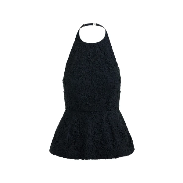 Essentiel Antwerp Black floral lace halter peplum top - Essentiel Antwerp Tops - Colorful Belgian Design - Shop at Coveti