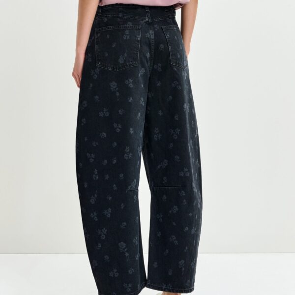 Essentiel Antwerp Black floral-print barrel-leg cropped jeans - Essentiel Antwerp Pants - Colorful Belgian Design - Shop at Coveti