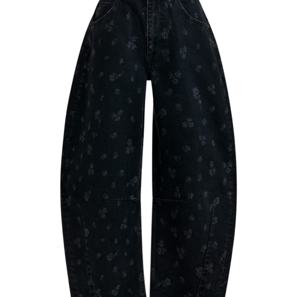 Essentiel Antwerp Black floral-print barrel-leg cropped jeans - Essentiel Antwerp Pants - Colorful Belgian Design - Shop at Coveti