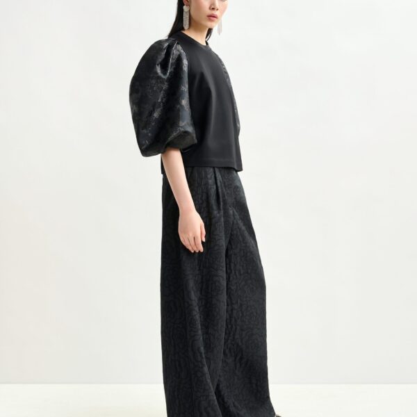 Essentiel Antwerp Black jacquard wide-leg pants - Essentiel Antwerp Pants - Colorful Belgian Design - Shop at Coveti