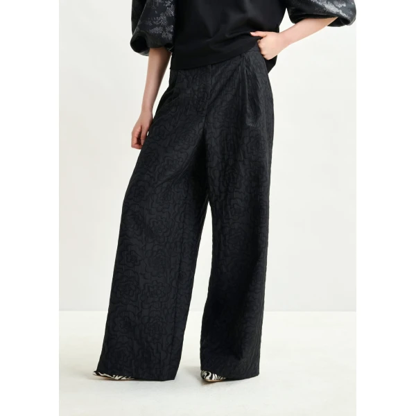 Essentiel Antwerp Black jacquard wide-leg pants, view 4
