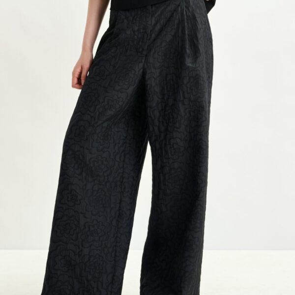Essentiel Antwerp Black jacquard wide-leg pants - Essentiel Antwerp Pants - Colorful Belgian Design - Shop at Coveti
