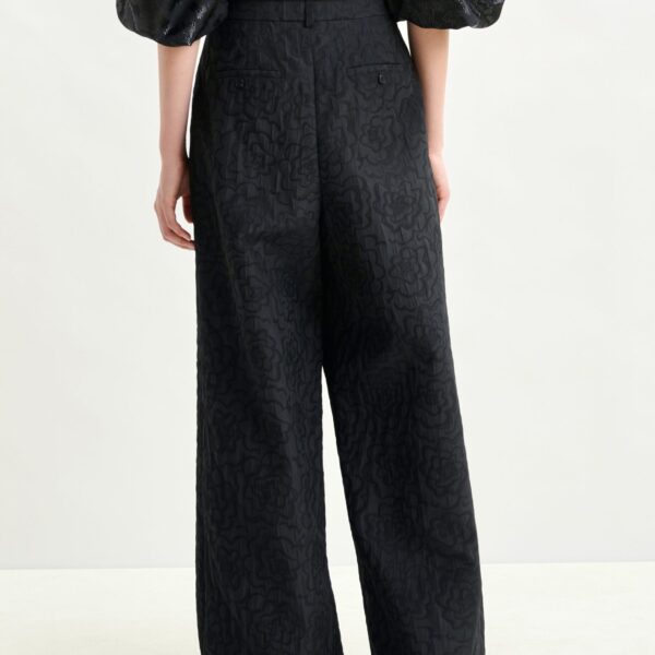 Essentiel Antwerp Black jacquard wide-leg pants - Essentiel Antwerp Pants - Colorful Belgian Design - Shop at Coveti