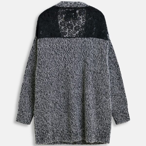 Essentiel Antwerp Black lace-back wool-blend cardigan with fringe details - Essentiel Antwerp Knitwear - Colorful Belgian Design - Shop at Coveti