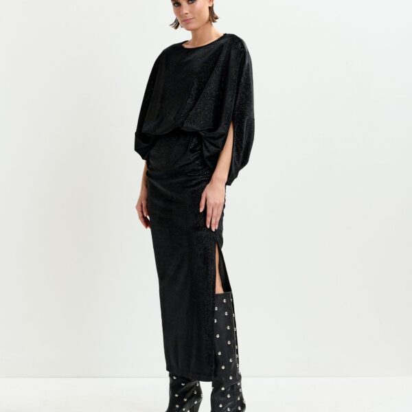 Essentiel Antwerp Black maxi dress with cape-like sleeves - Essentiel Antwerp Dresses - Colorful Belgian Design - Shop at Coveti