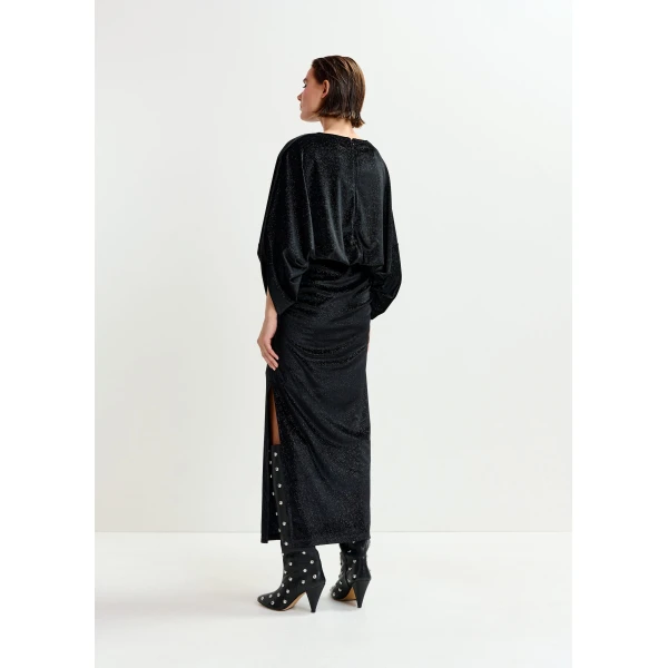 Essentiel Antwerp Black maxi dress with cape-like sleeves, view 3