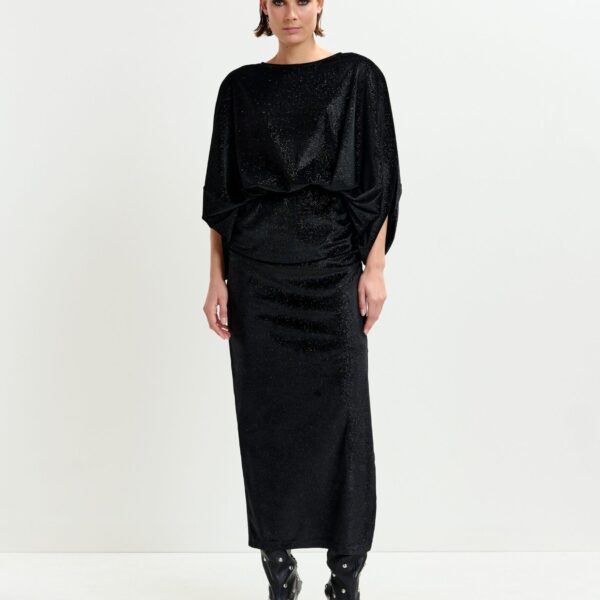 Essentiel Antwerp Black maxi dress with cape-like sleeves - Essentiel Antwerp Dresses - Colorful Belgian Design - Shop at Coveti