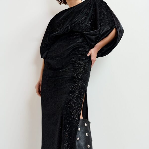 Essentiel Antwerp Black maxi dress with cape-like sleeves - Essentiel Antwerp Dresses - Colorful Belgian Design - Shop at Coveti