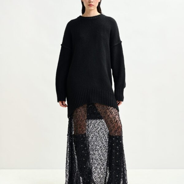 Essentiel Antwerp Black panelled maxi skirt with sequin and bead embellishments - Essentiel Antwerp Skirts - Colorful Belgian Design - Shop at Coveti