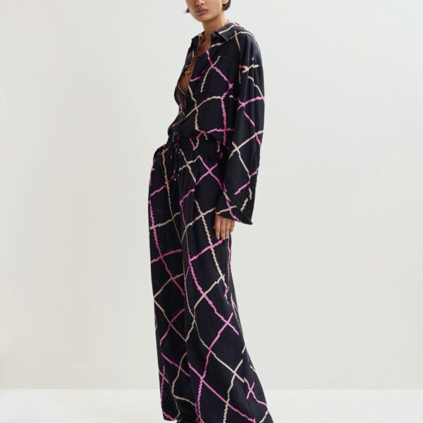 pink and beige check print wide-leg pants - Essentiel Antwerp Pants - Colorful Belgian Design - Shop at Coveti