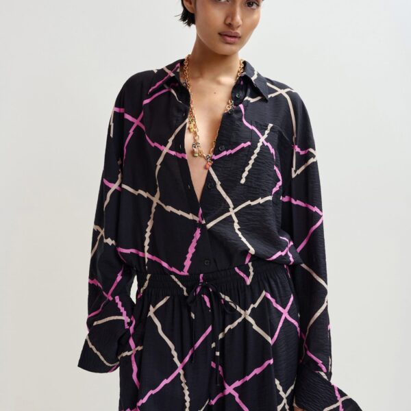 pink and beige oversized check shirt - Essentiel Antwerp Shirts - Colorful Belgian Design - Shop at Coveti