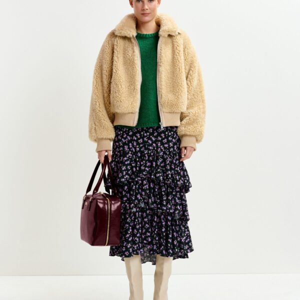 purple and green asymmetrical layered midi skirt - Essentiel Antwerp Skirts - Colorful Belgian Design - Shop at Coveti