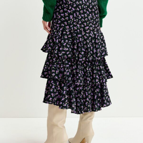 purple and green asymmetrical layered midi skirt - Essentiel Antwerp Skirts - Colorful Belgian Design - Shop at Coveti