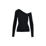 Essentiel Antwerp Black rib-knitted sweater with asymmetric neckline - Essentiel Antwerp Knitwear - Colorful Belgian Design - Shop at Coveti