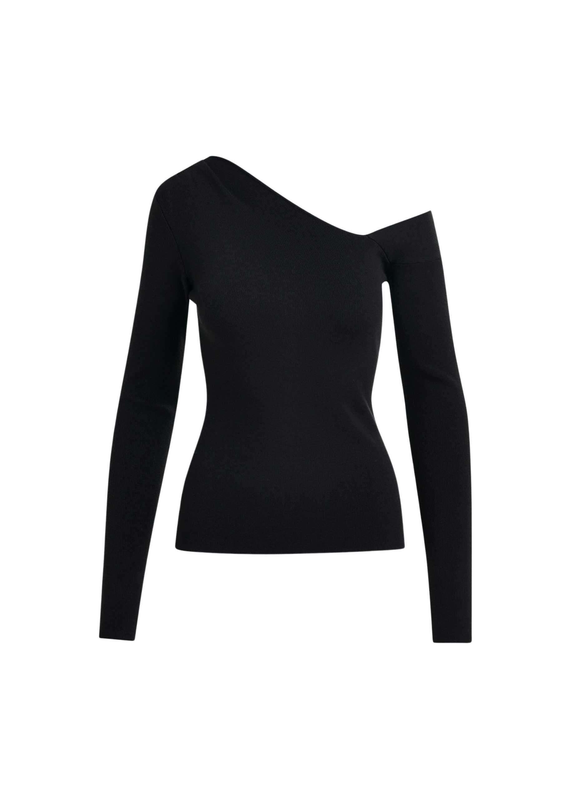 Essentiel Antwerp Black rib-knitted sweater with asymmetric neckline - Essentiel Antwerp Knitwear - Colorful Belgian Design - Shop at Coveti