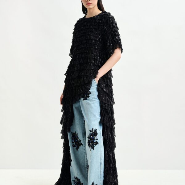 Essentiel Antwerp Black ruffled maxi dress with asymmetric hemline - Essentiel Antwerp Dresses - Colorful Belgian Design - Shop at Coveti