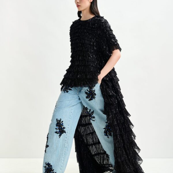 Essentiel Antwerp Black ruffled maxi dress with asymmetric hemline - Essentiel Antwerp Dresses - Colorful Belgian Design - Shop at Coveti