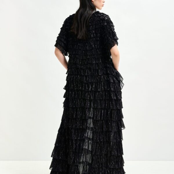 Essentiel Antwerp Black ruffled maxi dress with asymmetric hemline - Essentiel Antwerp Dresses - Colorful Belgian Design - Shop at Coveti