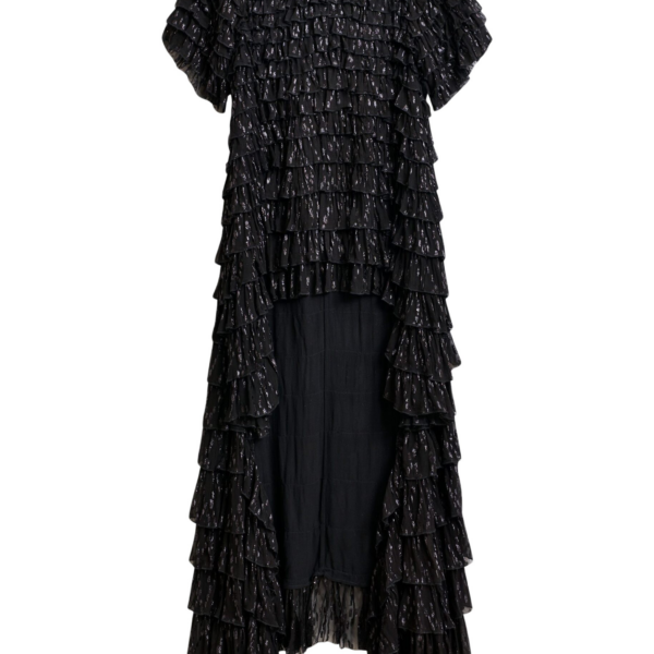 Essentiel Antwerp Black ruffled maxi dress with asymmetric hemline - Essentiel Antwerp Dresses - Colorful Belgian Design - Shop at Coveti