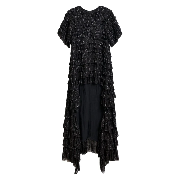 Essentiel Antwerp Black ruffled maxi dress with asymmetric hemline - Essentiel Antwerp Dresses - Colorful Belgian Design - Shop at Coveti