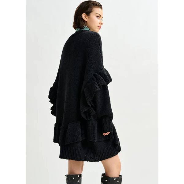 Essentiel Antwerp Black ruffled wool-blend knit mini dress, view 5