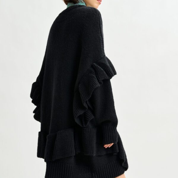 Essentiel Antwerp Black ruffled wool-blend knit mini dress - Essentiel Antwerp Dresses - Colorful Belgian Design - Shop at Coveti