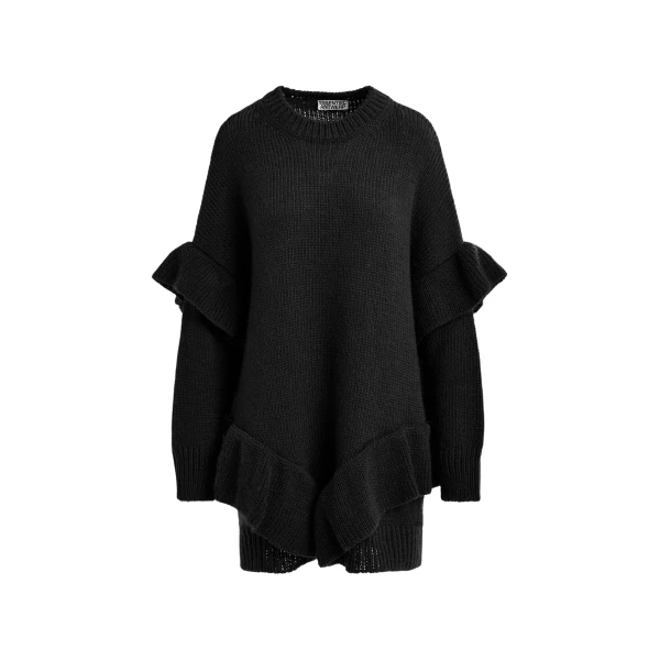 Essentiel Antwerp Black ruffled wool-blend knit mini dress - Essentiel Antwerp Dresses - Colorful Belgian Design - Shop at Coveti