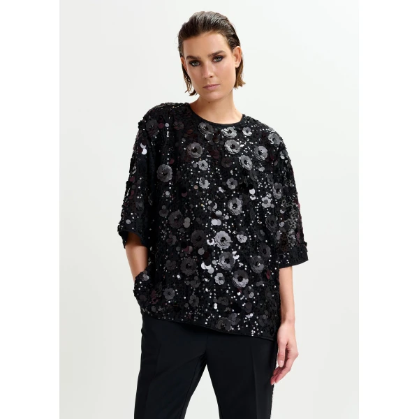 Essentiel Antwerp Black sequin-embellished top, view 2