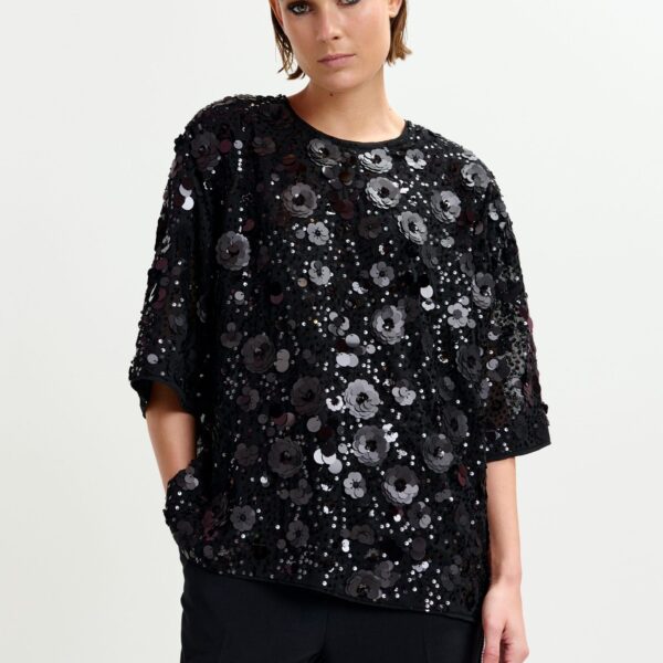 Essentiel Antwerp Black sequin-embellished top - Essentiel Antwerp Tops - Colorful Belgian Design - Shop at Coveti
