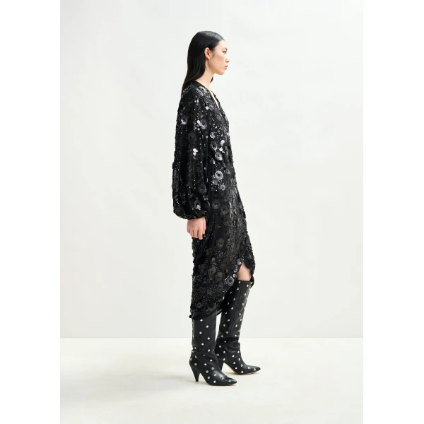 Essentiel Antwerp Black sequin-embellished wrap midi dress, view 3