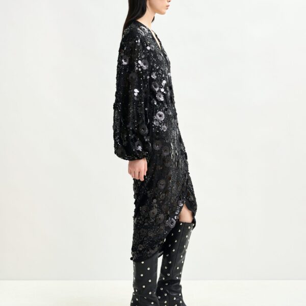 Essentiel Antwerp Black sequin-embellished wrap midi dress - Essentiel Antwerp Dresses - Colorful Belgian Design - Shop at Coveti