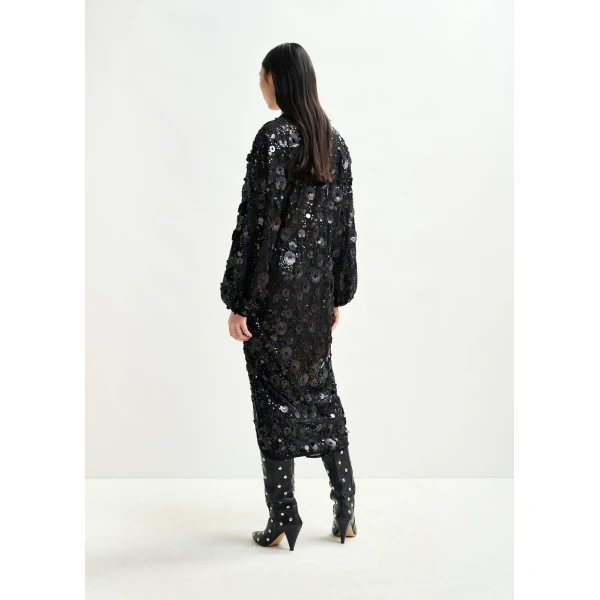 Essentiel Antwerp Black sequin-embellished wrap midi dress, view 4