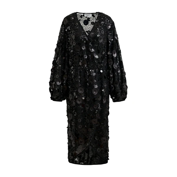 Essentiel Antwerp Black sequin-embellished wrap midi dress - Essentiel Antwerp Dresses - Colorful Belgian Design - Shop at Coveti