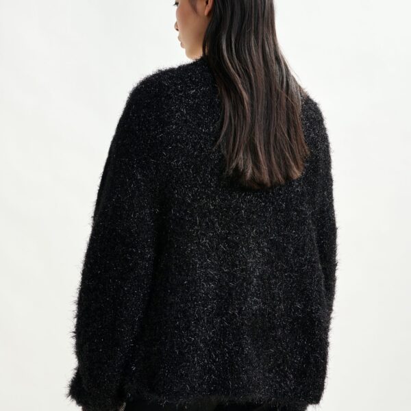 Essentiel Antwerp Black textured cardigan with metallic finish - Essentiel Antwerp Knitwear - Colorful Belgian Design - Shop at Coveti